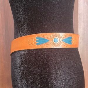 Tan and Blue Embossed Women's Belt